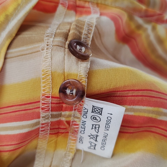 Liz Claiborne Button Up Blouse Size 12 Tan Orange Watercolor Stripe Long Sleeve - Picture 8 of 9